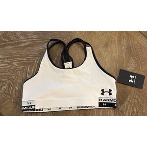 NEW Under Armour Girls HeatGear Armour Sports Bra White/Black 100 Lightweight